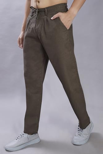 Image of DIVISIVE Men's Relaxed Fit Front Pleated Cotton Linen Blend Trousers