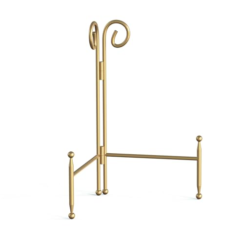 HEMYLU Display Stand for Plate Foldable Metal Plate Stand for Table Decorative Easel Holder for Picture Frames Photos Wedding Cards Sign Posters Cavas 6-inch Gold