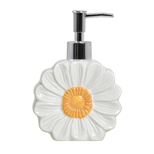 WAIT FLY Ceramic Flower Shape Soap Dispenser with Plastic Pump Refillable Lotion Soap Bottle Lotion Bottle Hand Soap Dispenser Home Decoration