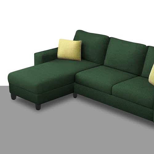 Image of Orland 4 Seater LHS L Shape Sofa Set for Living Room | Color - Green | Premium Fabric Sofa