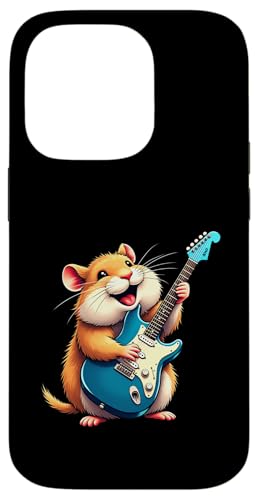 音楽愛好家のためのエレキギターを弾く面白いスナネズミのデザイン。 スマホケース iPhone 14 Pro 用