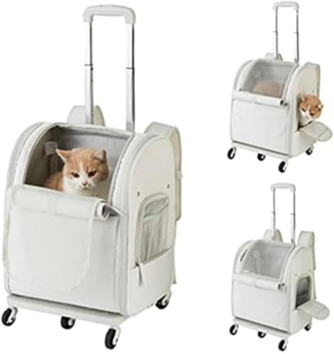 KZZK 猫用キャリーバッグ リュック キャスター付き 折りたたみ式 省スペース 中型・大型犬対応 トロリー付き クッション付き 旅行 通院 散歩 緊急避難 アウトドア 通気性 お出かけバッグ ペットの飛び出し防止 (グレー)