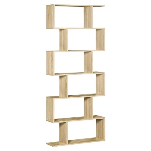 HOMCOM Biblioteca, Librería de 6 Niveles, 80x23x192 cm, Estantería para Libros, Estantería Moderna para Salón, Dormitorio, Estudio, Oficina, Roble