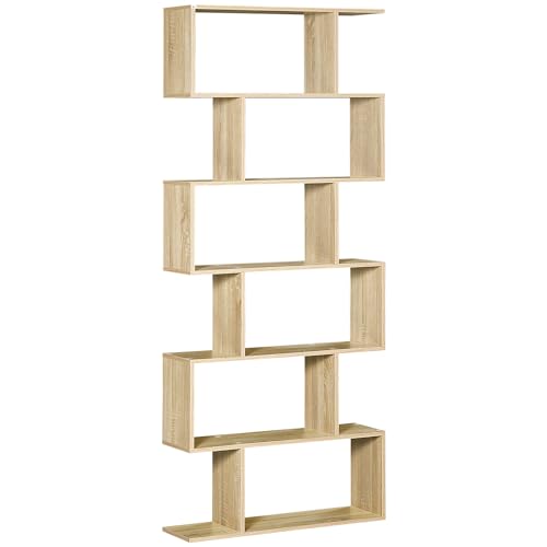 HOMCOM Biblioteca, Librería de 6 Niveles, 80x23x192 cm, Estantería para Libros, Estantería Moderna para Salón, Dormitorio, Estudio, Oficina, Roble