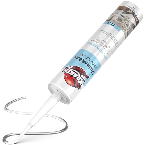 Image of Kraken Bond Premium Kitchen and Bathroom Silicone Caulk Clear - (12x10.1 fl.oz) RTV Clear Silicone Sealant Waterproof for Kitchen, Bathroom, Shower, Sink, Anti Shrink 100% Silicone Caulking | 12 Pack