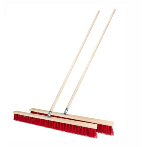 Lot de 2 balais de route de 80 cm avec manche de 150 cm - En bois - Pour l'extérieur - Balai industriel robuste avec poils stables - Pour cour, jardin et...