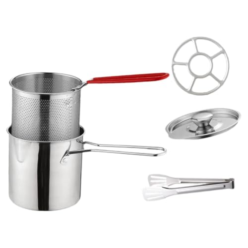 IMIKEYA ステンレス製ミニ深型揚げ鍋 フライバスケット付き 軽量均熱設計 家用 キャンプ対応 揚げ物調理ポット