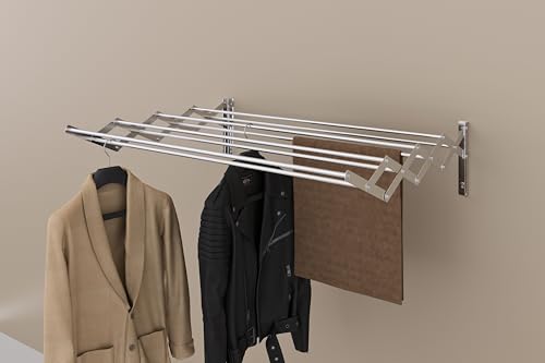 Image of Premium Heavy-Duty Stainless Steel Retractable Wall-Mounted Clothes Drying Rack | Multi-Rod Design for Laundry Room, Bathroom, Balcony, Indoor & Outdoor Use - 8 Rod, 3 Feet