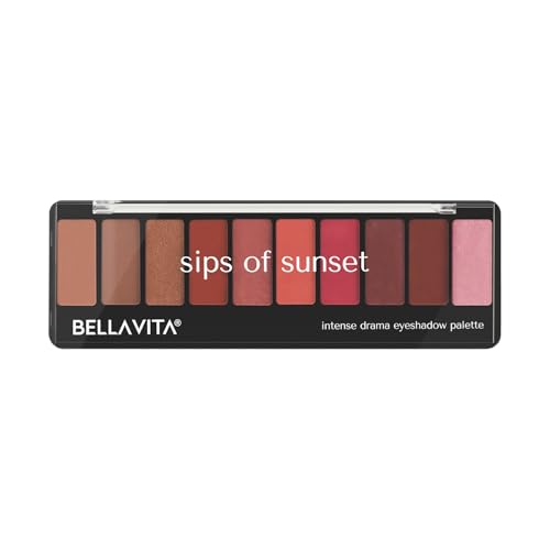 Image of BELLAVITA Intense Drama Eyeshadow Palette | 10 Blendable Shades | Matte, Shimmer & Satin Finishes | Long-Wear, Crease-Proof, Smudge-Resistant | Lightweight & Buildable | Sips of Sunset | 10g