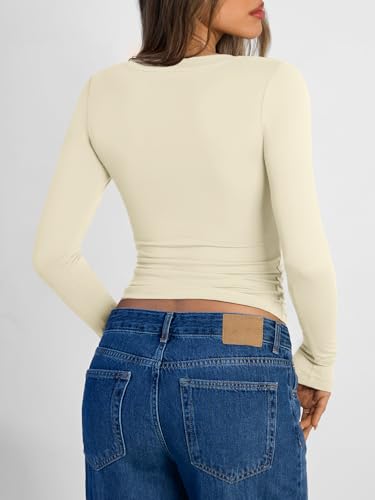Image of Trendy Queen Womens Long Sleeve Shirts 2026 Fall Fashion Basics Crop Tops