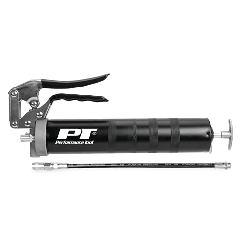 Foto de Performance Tool W54204 Pro Pistola de grasa, con cartucho de 14 oz, manguera flexible de 12 pulgadas, acoplador ajustable, barril nudoso, bloqueo accionable y válvula de llenado a granel y de purga (imagen 5)