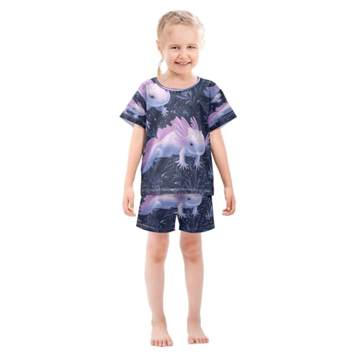 Pajama Sets Short Sleeve Axolotl in Midnight Soft Cotton Summer Sleepwear 2 Piece PJS Size 5-14T4