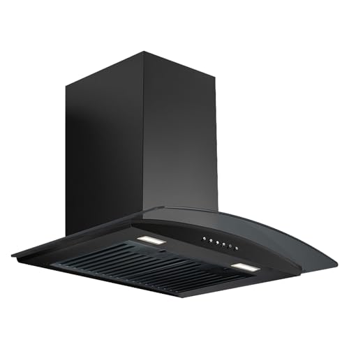 Image of KAFF MAX BF DHC 60 Heavy Duty Baffle Filter Auto Clean Curved Shape Kitchen Chimney 60 CM with 1080 m3 /hr Suction Capacity, Touch with Gesture Control (Black)