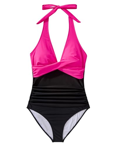 Image of SUUKSESS Women Sexy Tummy Control One Piece Swimsuits Halter Push Up Bathing Suits
