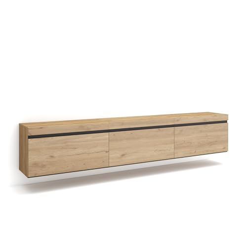 Skraut Home | Mueble TV | Televisión | Muebles de salón, almacenaje | 240x45x35 cm | Colgado, Suspendido | Estilo Moderno | Roble