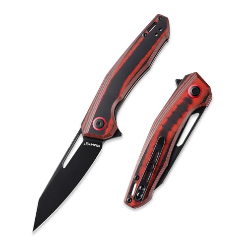 EMHTiii Premium EDC Folding Pocket Knife - D2 Steel Blade with Reverse Tanto Design G10 Handle and Deep Clip for Outdoor Daily Carry E031, Black Red