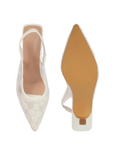 Image of TRYME Women's Floral Embroidered Mesh Mules Style Pointed Toe Slingback Stilettos Heel Sandals