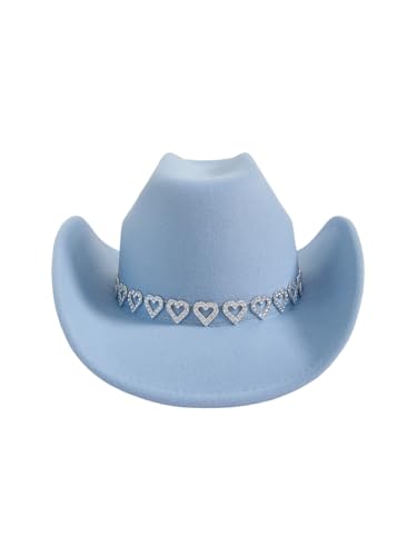 Verdusa Womens Western Cowboy Hat Rhinestone Wide Brim 2026 Cowgirl Hat Azure Blue One Size
