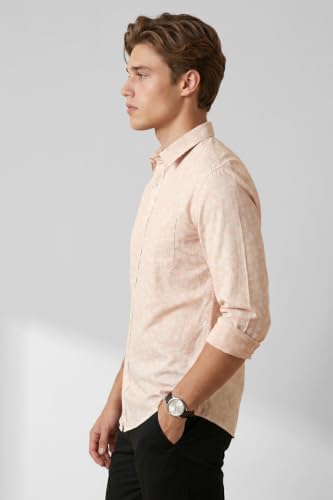 Image of Peter England Men's Slim Fit Full Sleeve Casual Shirt in Slub Cotton with All-Over Leafy Print