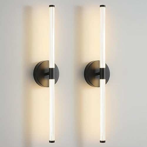 KUZZULL Wall Sconces Set of Two Matte Black LED Wall
