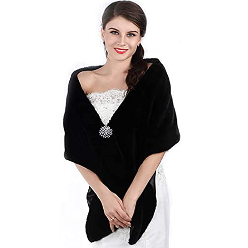 Jovono Women's Wedding Fur Shawl and Wraps Bridal Fur Stoles with Rhinestone Brooch for Bride and Bridesmaids