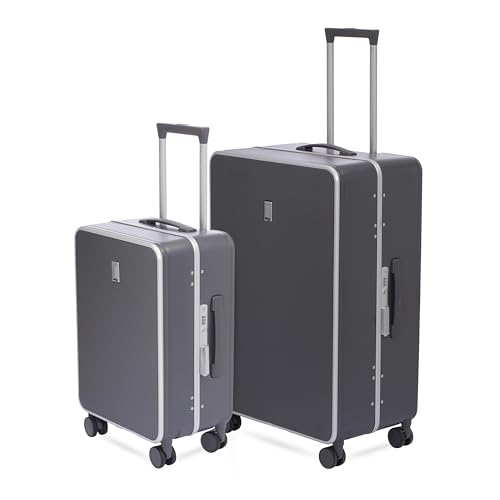 Image of Swiss Military Black Gold Collection Hard PC Cabin & Check-in Luggage Trolley Set of 2 (55cm Small & 75cm Large) Suitcase with TSA Lock, 360 Wheels, Ideal for International Travel (44L,70L) Dark Grey