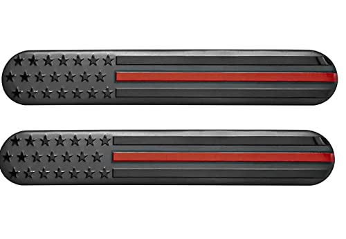 Muzzys (Set Of Two) 6"X1" Black Thin Red Line Embossed American Flag Decal Emblem Sticker Badge Honor Firefighters United States Stick On Car Truck Door Fender Window Glass Made In Usa #TOP23