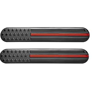 Muzzys (Set of Two) 6″x1″ Black Thin RED LINE Embossed American Flag Decal Emblem Sticker Badge Honor Firefighters United States Stick On Car Truck Door Fender Window Glass Made in USA