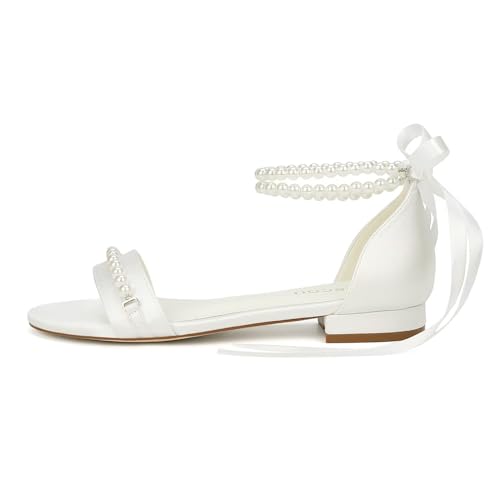 Pearl Sandals Flat Wedding Shoes for Bride Open Toe Wedding Flats Bridal Shoes3
