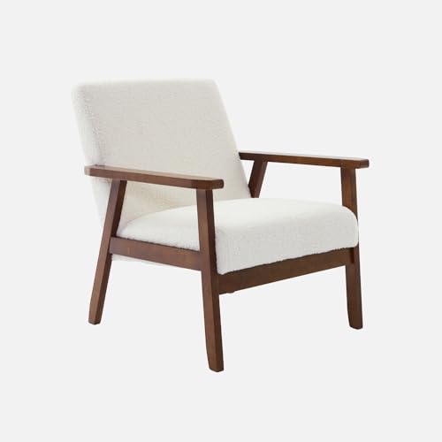 sweeek - Fauteuil scandinave en Bois d'hévéa teinté Noyer Clair et Tissu Bouclette. Isak. L 61 x P 65 x H 73cm