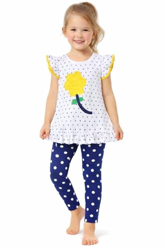 Image of HILEELANG Toddler Girl Easter Outfit Spring Summer Cotton Leggings Pants Tees Shirts Clothing Sets