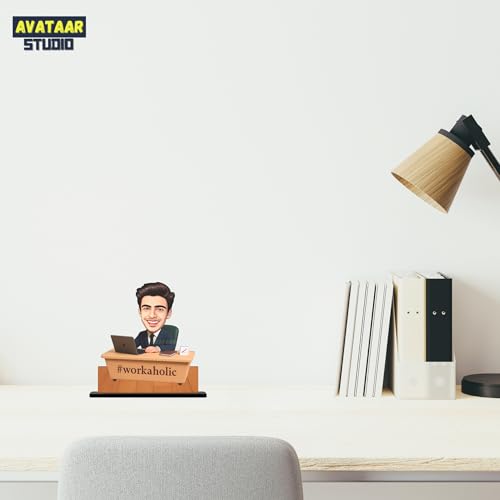 Image of Personalized IT Professional Caricature Gift Workaholic Desk Avatar Birthday Gift for Husband Boyfriend Friend Office Colleague Corporate Gift for Men (Workaholic Boy, 10 Inches)