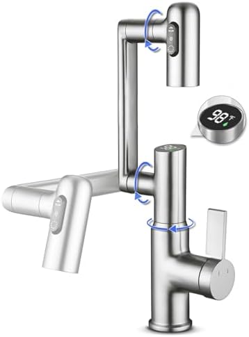 Rotatable Bathroom Faucet with Temperature Display in Fahrenheit(...