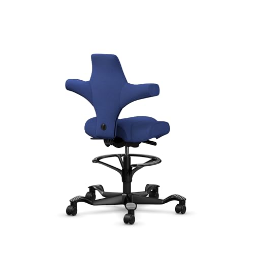 Image of HAG Capisco Sit to Stand Chair-Black Frame-Upholstered Cobalt Blue-with Foot Ring