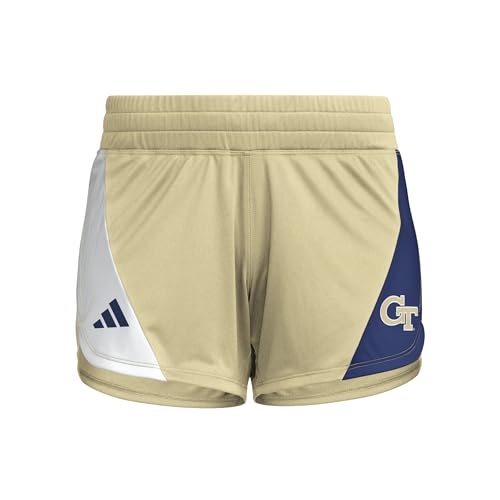 Adidas Women's D4T Woven Georgia Technical University Training Shorts, Team Sand/Team Navy Blue/White/Georgia Technical University, Medium/5' Inseam