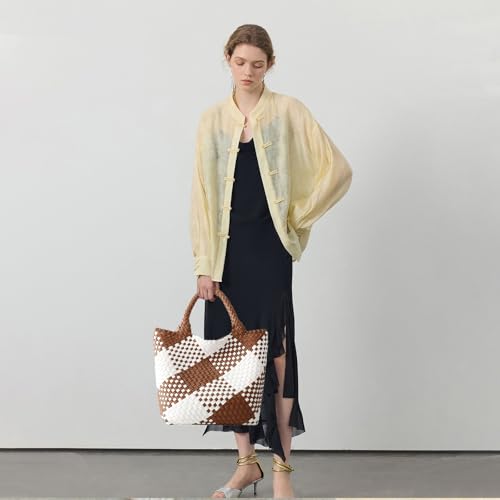 Image of JINMANXUE Fashion Woven Bag Shopper Bag Travel Handbags and Purses Women Tote Bag Large Capacity Shoulder Bags