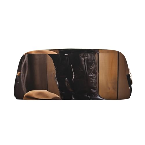 レザーペンシルケース かわいい ジッパー ペンシルポーチ ペンバッグ 多機能 トラベル メイク コスメティックバッグ カウボーイ ブラックハット ウエスタンブーツ キーポーチ 女性 男性 仕事 オフィス