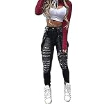 Generic Women High Waisted Ripped Jeans Womens Skinny Destroyed Denim Pants Butt Lift Brazilian Style Jean (Small,Black)