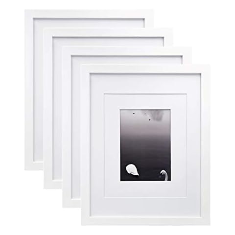 Egofine Picture Frame 28 x 36 cm 11 x 14 Inch 4 Pieces White Solid Wood for Table and Wall 20 x 25 cm / 13 x 18 cm with Mount Cover