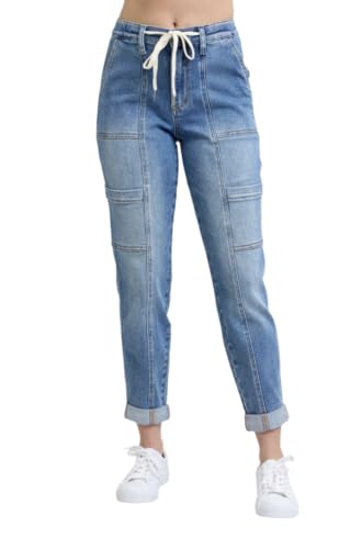 Judy Blue High Rise Cuffed Cargo Denim Jogger (US, Numeric, 15, Regular, Regular, Blue)