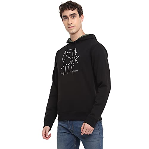 Image of Deniklo Men Polyester Fleece Printed Sweatshirt with Hoodie