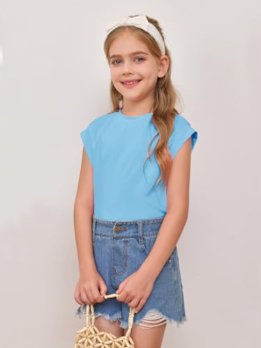 Image of Haloumoning Girls Cap Sleeve Tops Summer Crewneck Tank Tops Cute T-Shirt Blouse 5-14 Years