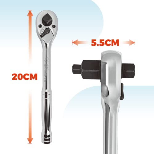 Der Erwachte 3-IN-1 Ratchet Handle, 1/4", 3/8", 1/2", Ratchet Wrench, Socket Wrench, 72-Tooth, Reversible Switch, Full-Polished Chrome Plating, Chromium Vanadium Steel