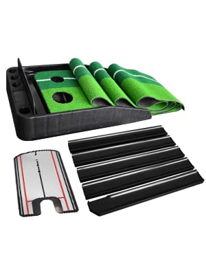 Vav Golf Putting Green Mat And Alignment Mirror Combo With Ball Return, Golf Putting Green Trainer, Golf Practice Putting Green For Home, Office, Backyard, Mirror Size 12.2”L X 5.7”W #TOP8