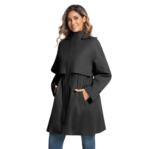 PUREPEAR Women's Lightweight Black Trench Raincoat - Small Size, Water Resistant & Belted - Image 2