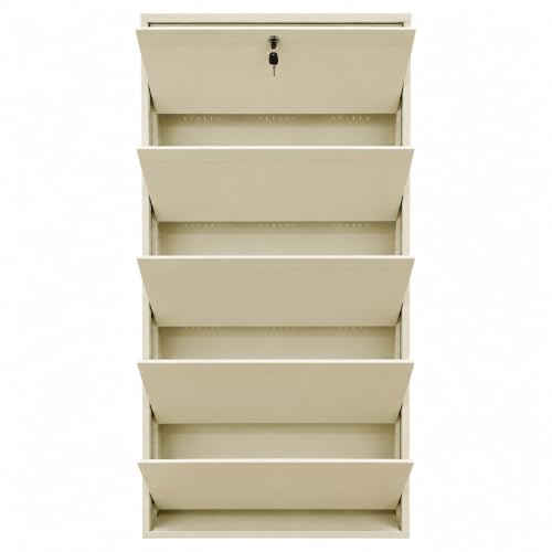 Studio GKW 5 Door Wall Mounted Metal Shoe Rack | Central Locking Shoe Cabinet | Shoe Stand Holds Upto 25 Shoes Pair | 3 Year Warranty | 67 x 28 x 6 In