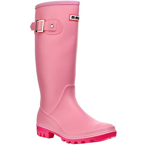 wealsex Moda Botas de Agua Mujer Lluvia Altas Zapatos Impermeables Goma Botas Largas Wellington Botas (Rosa,40)