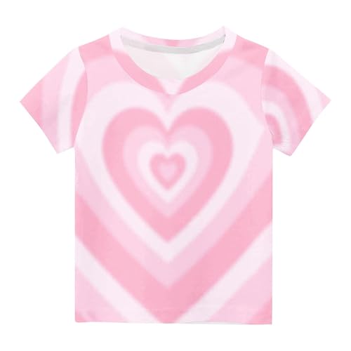 Girls Rainbow Heart Print Short Sleeve T Shirts Basic Kids Summer Tops Loose Crewneck Cute Tees for Boys 3-14 Years4