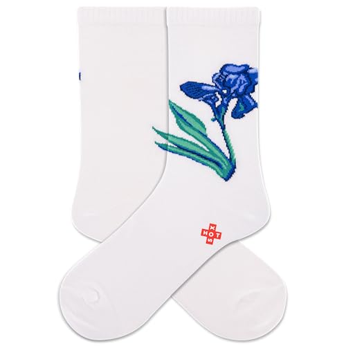 HOTSOX Women's Irises Crew 1 Pair Pack, White, Women's Shoe Size: 4-10