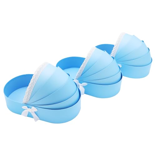 Image of Baby Gift Basket Bassinet Shape Box, 3pc Pack, Floral Sweet Dipped Strawberries, Baby Shower Gender Reveal Party (Blue, 14.3 inchLx8.5 inchWx3.2 inchH)